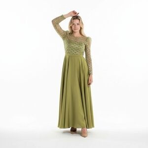 SHEIN Olive Green Lace Long Sleeve Dress